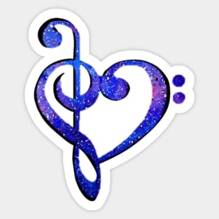 Music Clef Heart Galaxy Bright Blue and Purple Sticker